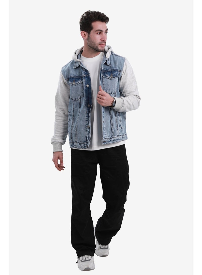 WHITE RABBIT Casual Plain Basic Long Sleeve Hooded Neck Denim Jacket - Image 4